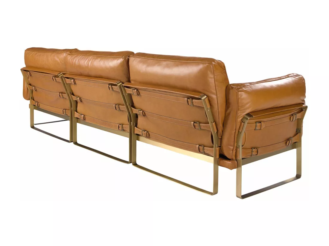 Chaise longue droite en cuir camel