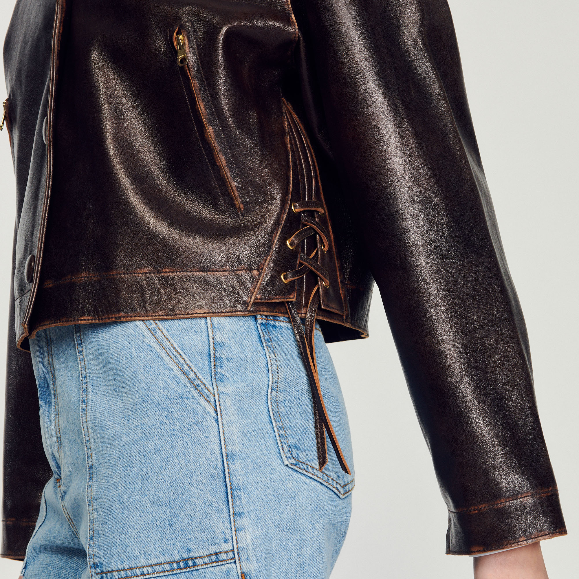 Blouson en cuir vieilli