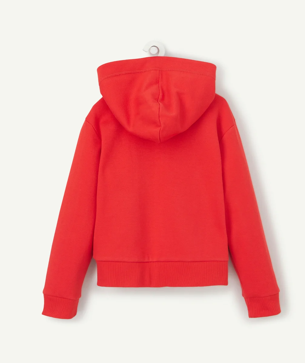 SWEAT ZIPPÉ À CAPUCHE GARÇON ROUGE AVEC BANDES BLEU MARINE