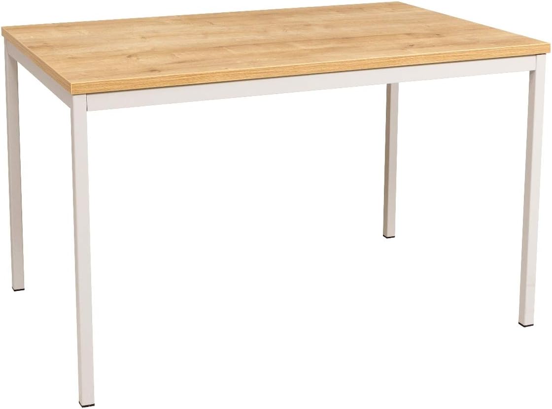 furni24 Schreibtisch-Stahl 140x70x75cm, Eiche, TÜV/GS-Einfache Montage, Arbeitstisch, Bürotisch, Küchentisch, Esstisch, Druckertisch Büro-Möbel Arbeitszimmer Computertisch Gaming-Tisch Mehrzwecktisch