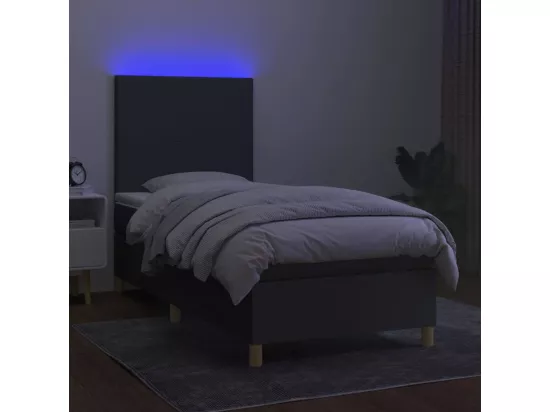 Sommier tapissier avec matelas et LED Gris foncé 90x190cm Tissu