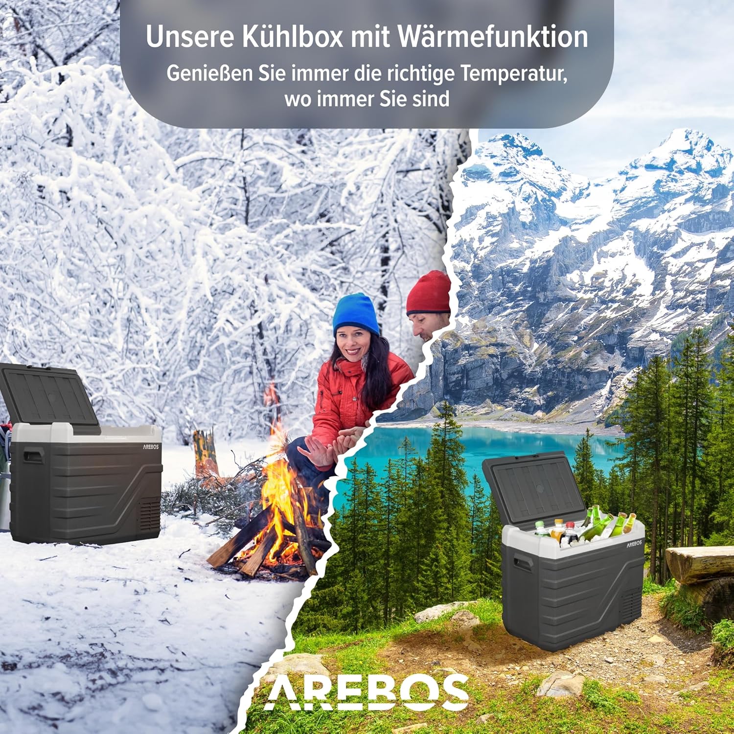 Arebos Kompressor Kühlbox 43 Liter | Elektrische Gefrierbox mit APP & Smart-Steuerung | Mobile Kühltruhe mit USB-Anschluss | bis -20 °C | 12/24 V 230V | für Auto,LKW,Camping,Boot,Wohnmobil