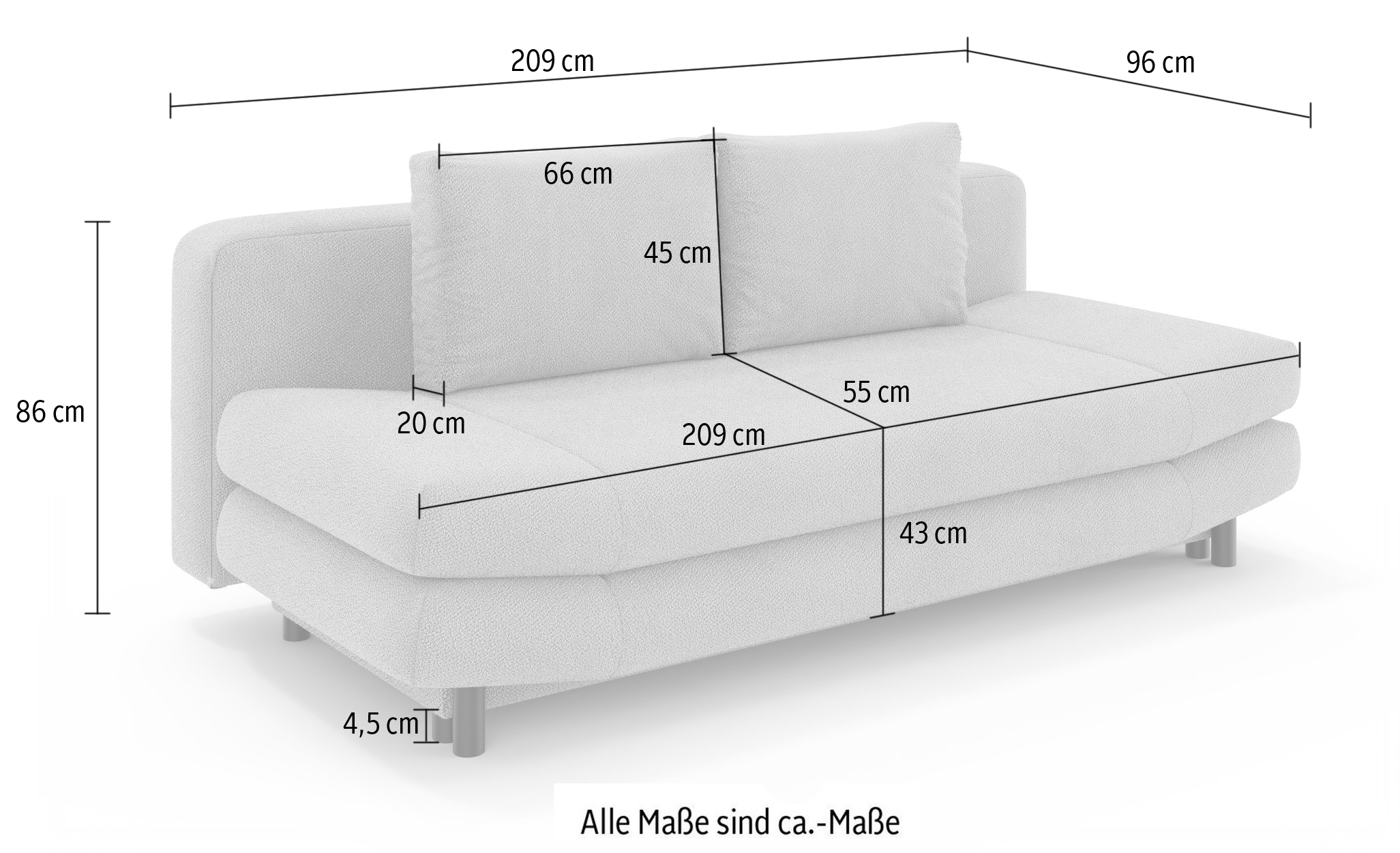 Home affaire 3-Sitzer »LENNARA Schlafsofa mit Bettkasten, Masse B/T/H: 209/96/86 cm« Sofa mit Wellenunterfederung, hoher Sitzkomfort