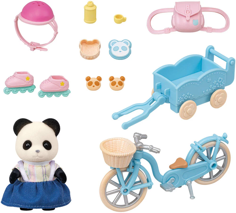 LA FILLE PANDA ET SON VELO AVEC SA REMORQUE - SYLVANIAN VEHICULES