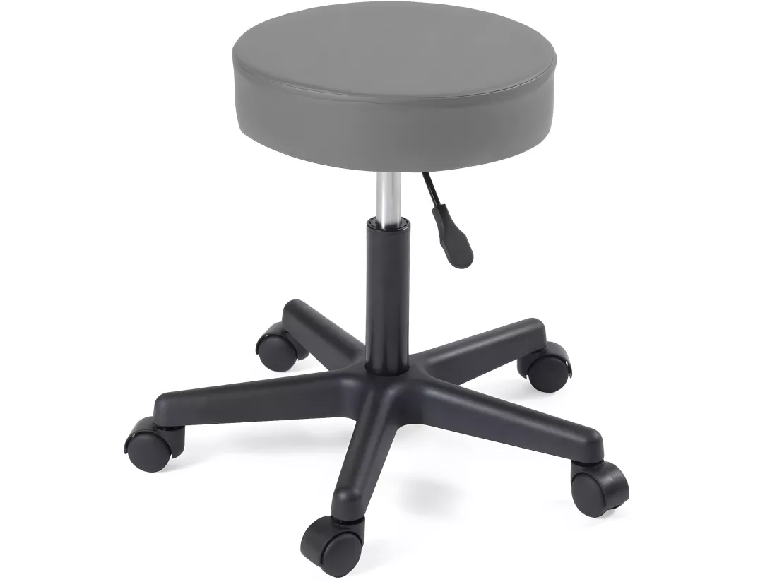 Tabouret à roulettes siège rond simili cuir rembourré pivotant hauteur réglable YÉ (gris foncé)