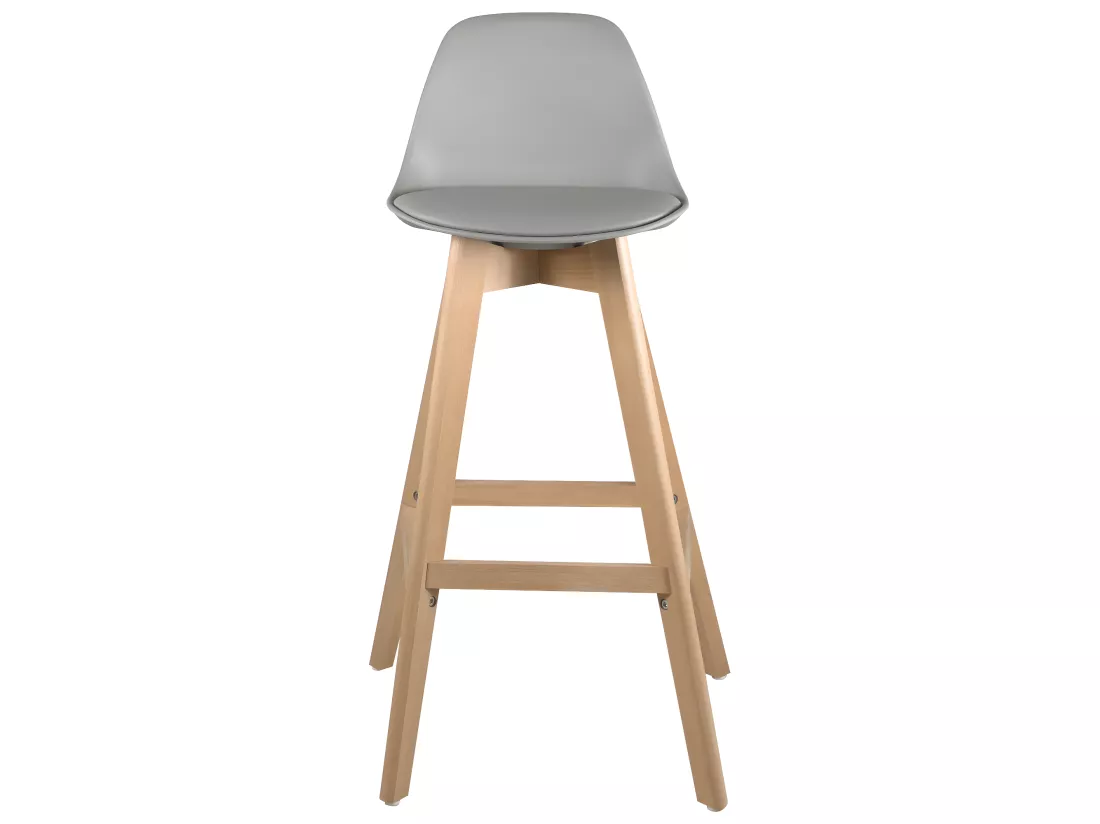 Lot 2 chaises de bar scandinaves hauteur 67cm dossier coussin simili pieds bois clair MALI (gris)