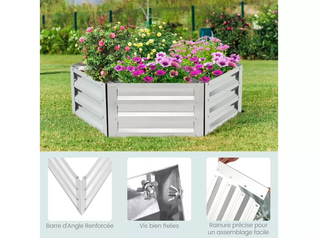 Jardinière Surélevée Triangulaire Galvanisée avec 6 Espaces 150x150x30 cm, Grand Lit de Jardin Résistant aux Intempéries pour Culture Fruits Légumes, pour Patio Balcon