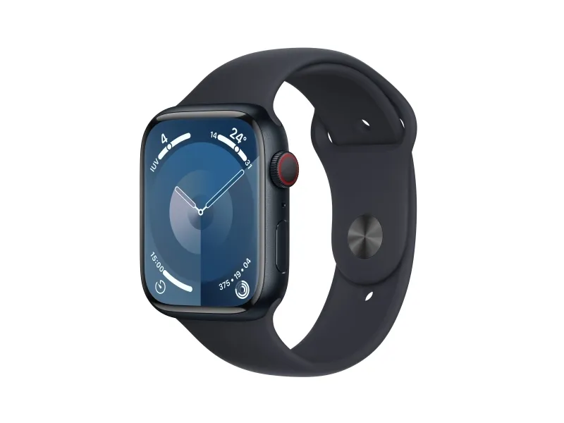 Apple Watch Series 9 (GPS   Cellular) - 45 mm - midnatsaluminium - smart ur med sportsbånd - fluoroelastomer - midnat - båndstørrelse: S/M - 64 GB - Wi-Fi, Bluetooth, UWB, LTE - 4G - 39 g