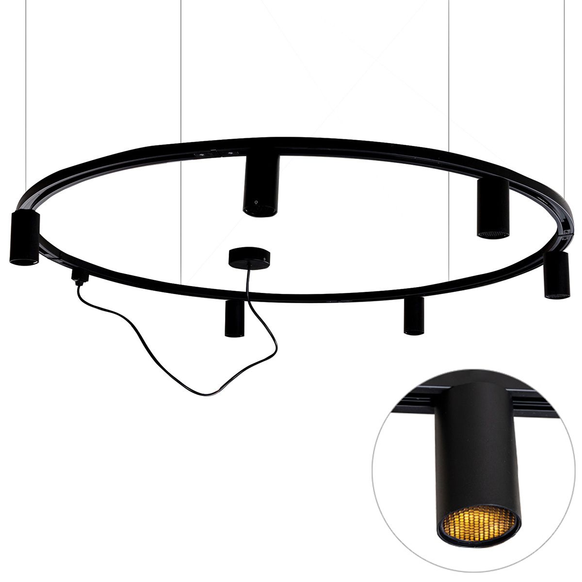 Modern hangend railsysteem met 6 spots zwart 1-fase GU10 50mm - Iconic Ruby Honey