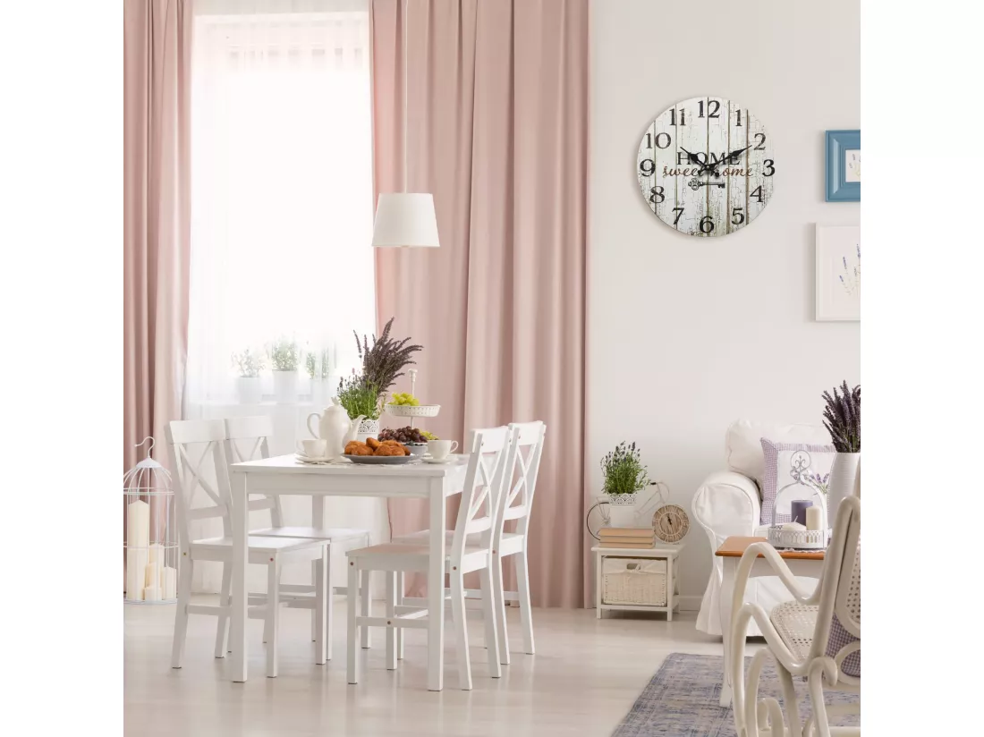 Pendules Horloge Murales Bois Blanc Shabby Décor 33,8x33,8x4