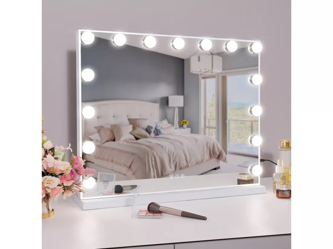 Miroir de maquillage hollywood coiffeuse mural avec lumière 58x46cm