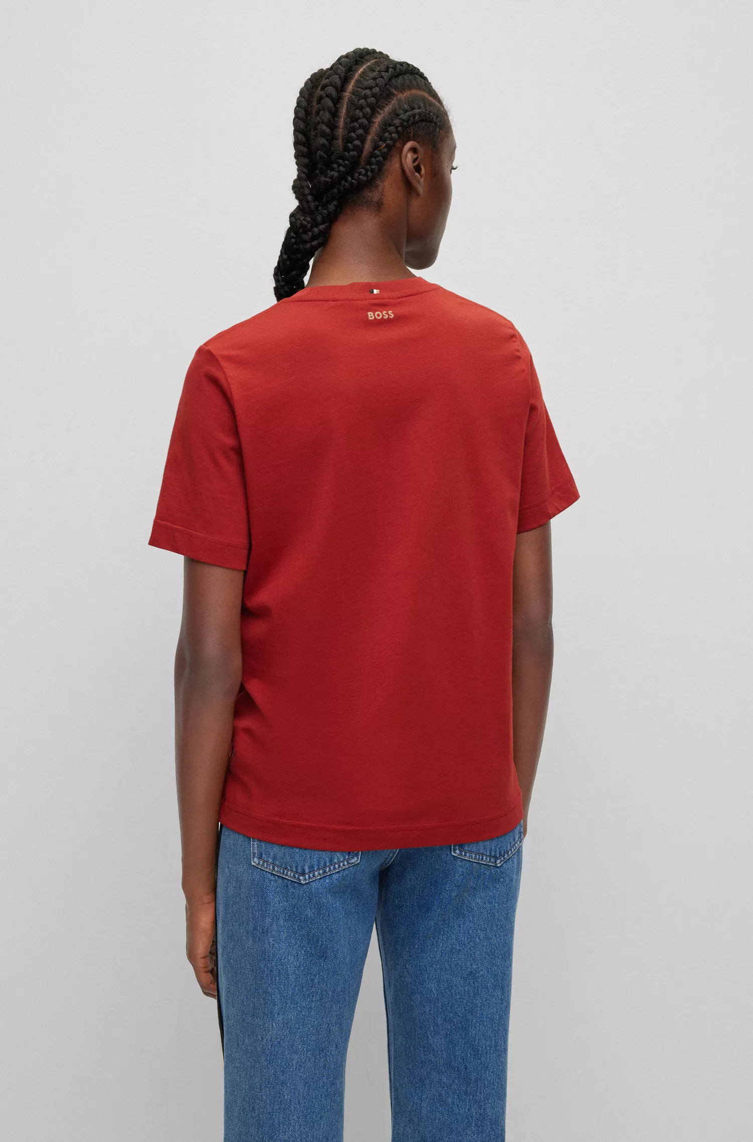 Camiseta BOSS preta de modelagem relaxada em malha de algodão