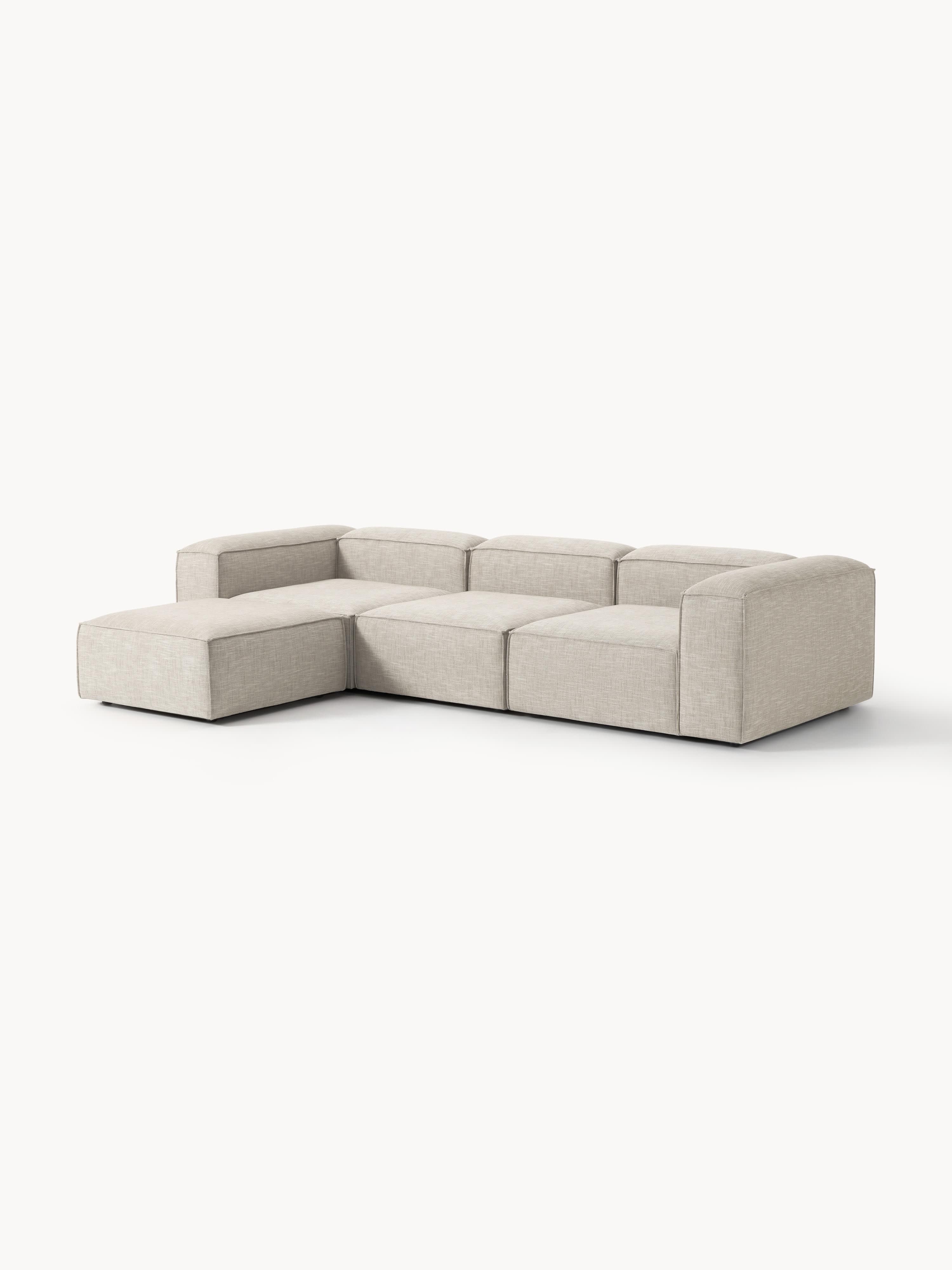 Modulaire bank Lennon (4-zits) van linnenmix met poef (links/rechts)