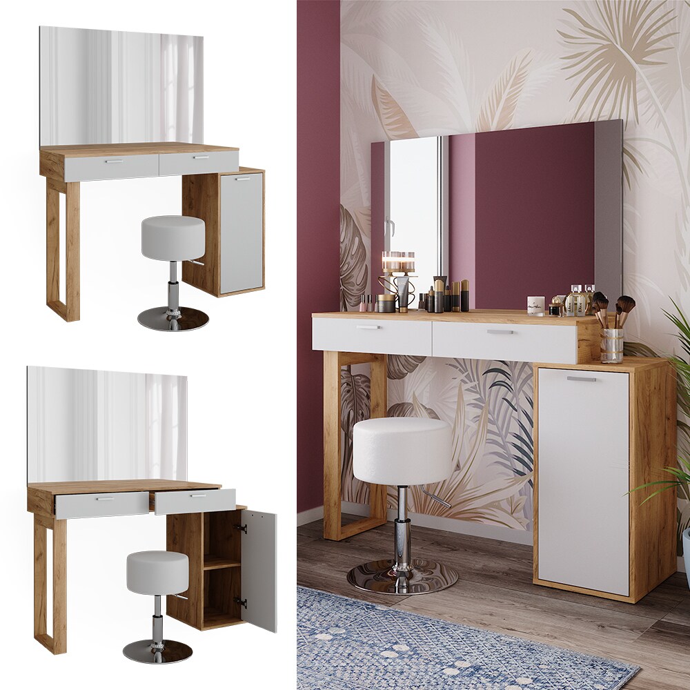Vicco Schminktisch Regina Eiche Weiß 130 cm mit Hocker