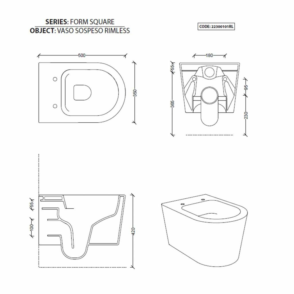 Salenzi Civita wandcloset toiletpot randloos mat grijs 35x50cm