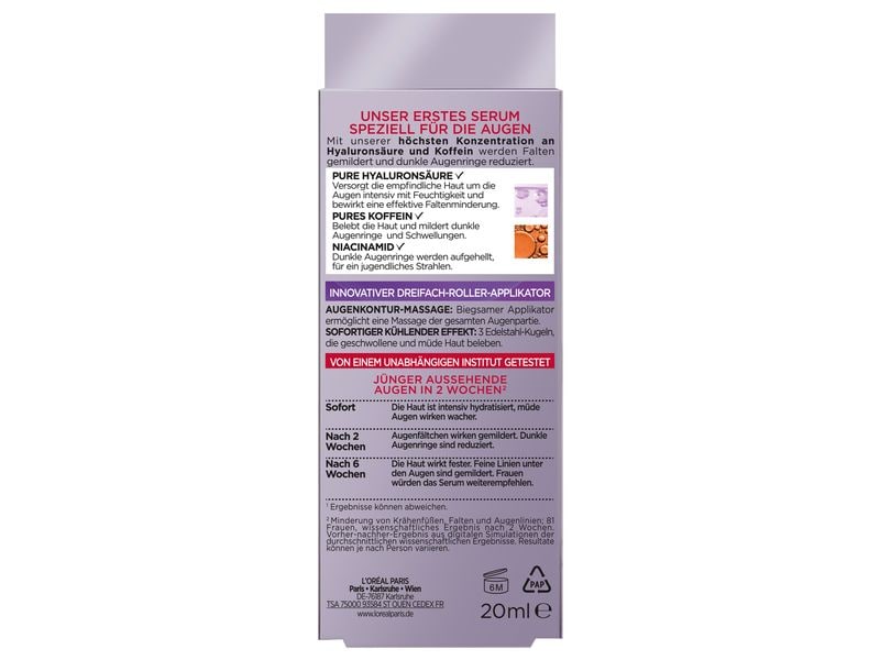 L'Oréal Paris Augenserum Revitalift Filler 20 ml Serum polstert Falten um die Augenpartie auf und reduziert dunkle Augenringe