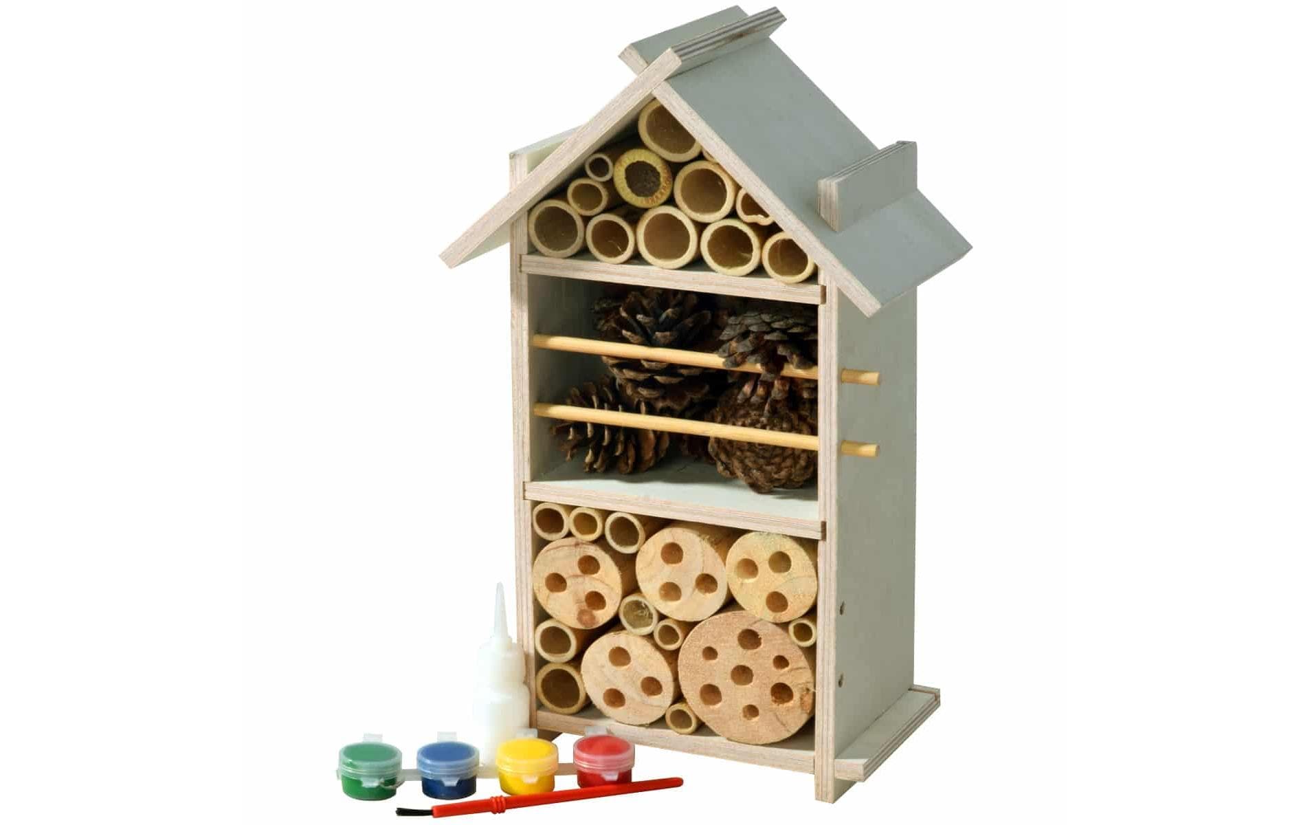 Insektenhotel Bastelset, 16 x 9.5 x 28 cmBausatz für Kinder mit Pinsel und 4 bunten Farben