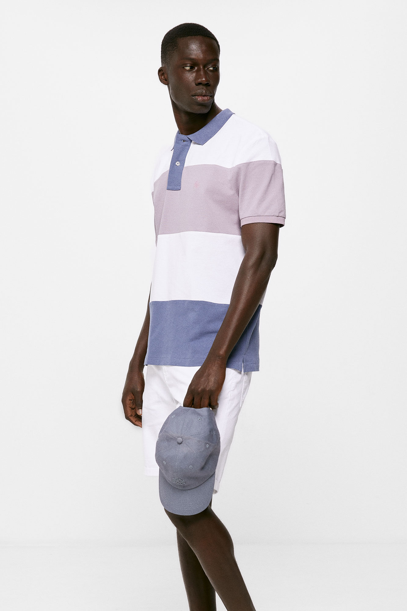 Polo piqué color block - azul médio