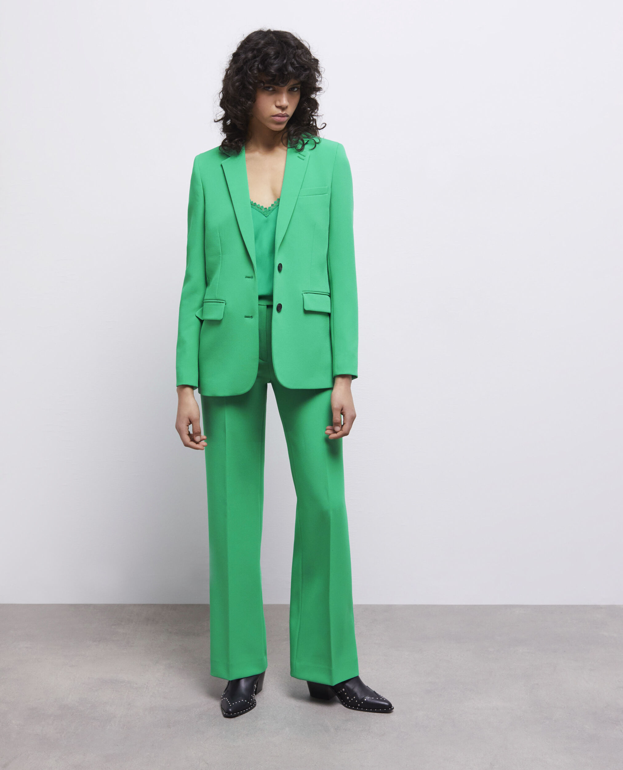 Veste tailleur verte en crêpe