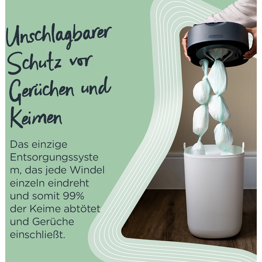 Tommee Tippee Twist & Click Advanced  Windeleimer, inkl. 6 Kassetten mit nachhaltig gewonnenem, antibakteriellem Greenfilm in weiß