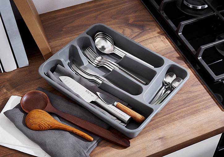 Range couverts GoodHome Datil gris 33 x 26 cm, 5 compartiments