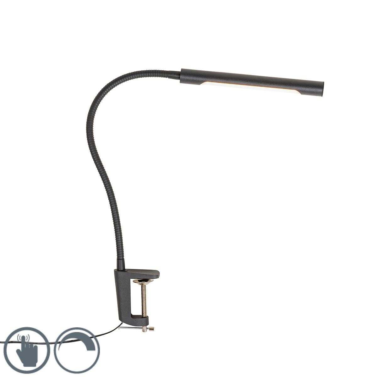 Klem bureaulamp zwart incl. LED met touch dimmer - Lionard