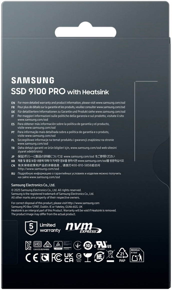 Samsung interne Gaming-SSD »9100 PRO Heatsink PCIe® 5.0 NVMe™ M.2 - 1 TB« 4000 GB Anschluss PCI Express 5.0