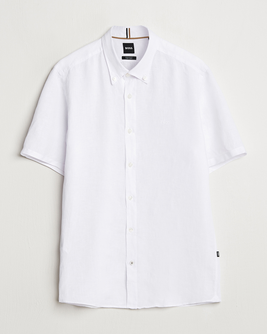 BOSS BLACK Liam Linen Short Sleeve Shirt White