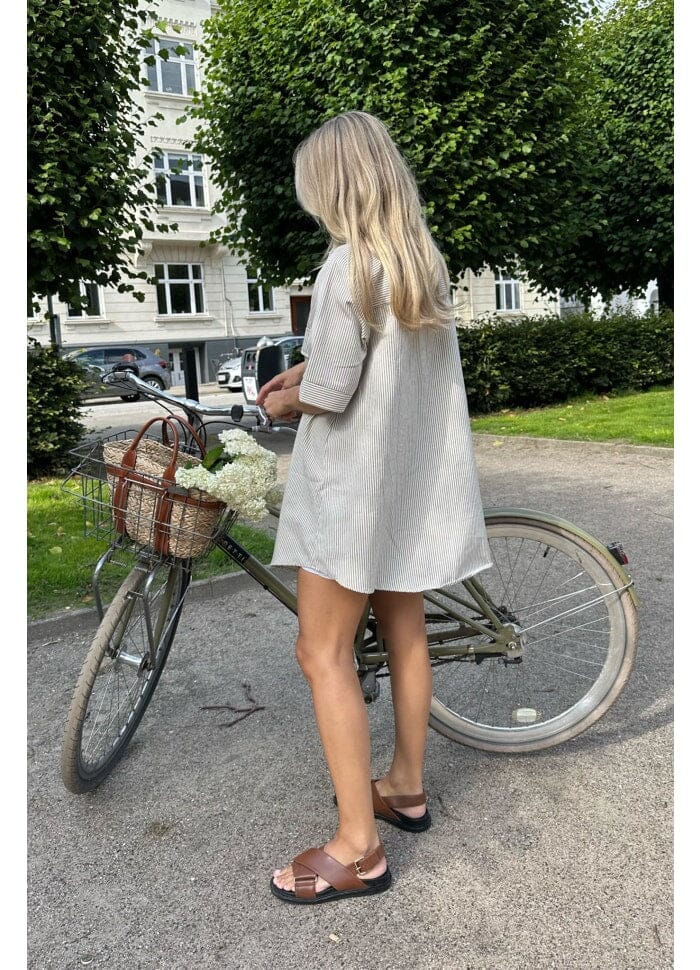 BYIC Selda Shirt Dress dark beige woven stripe