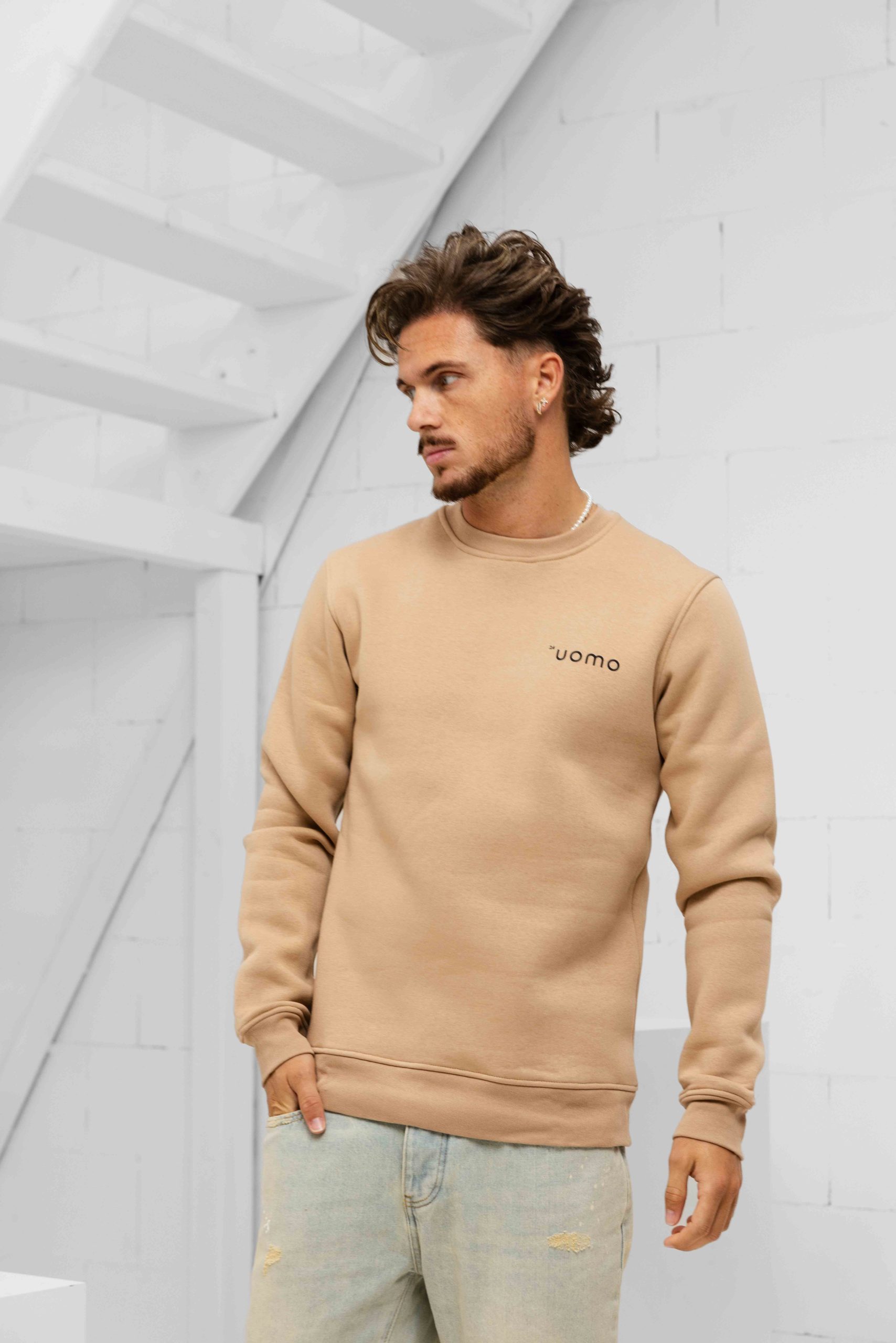 24 Uomo Basic Sweater Bruin Heren