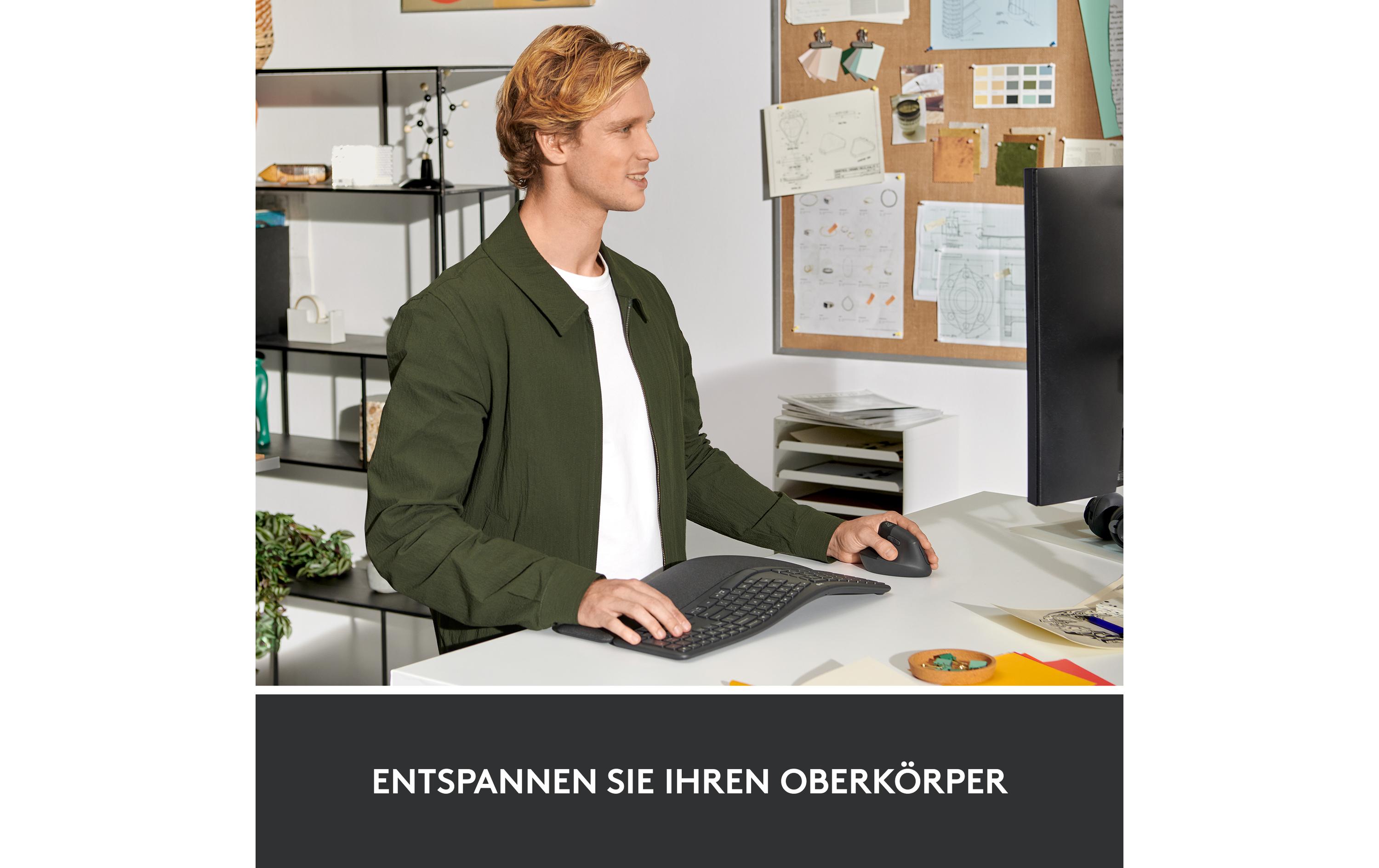 Ergonomische Maus Lift Left GraphiteKomfortable ergonomische Linkshänder-Maus mit vertikalem Design für kleine bis mittelgrosse Hände