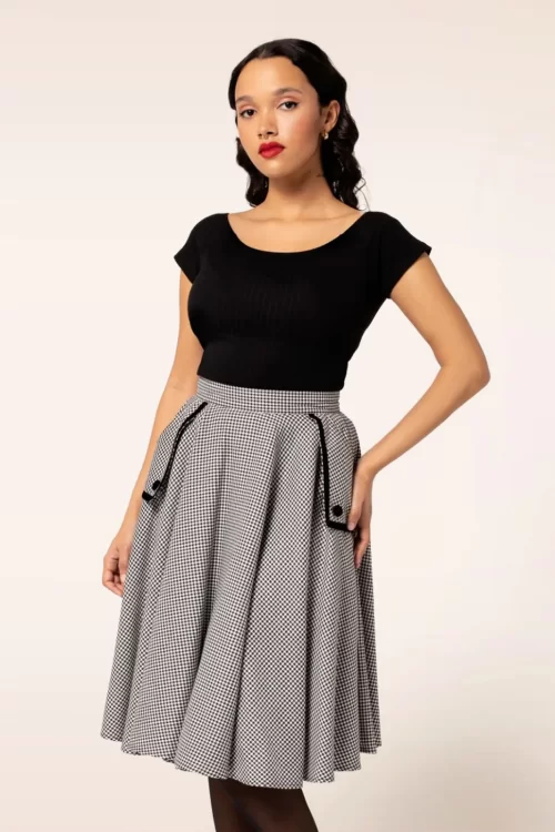 Bunny Teddy pied de poule swing rok in zwart en wit
