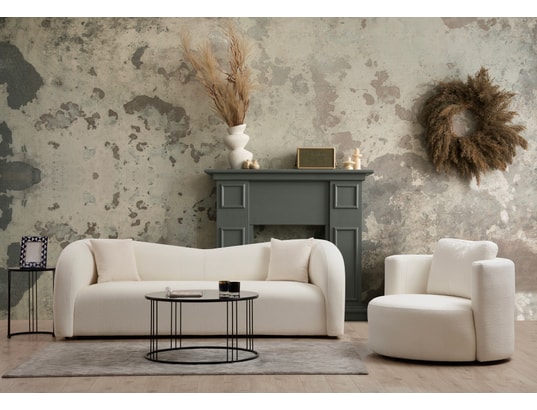 CONCEPT1 - Canapé tissu Asos 3 places crème 225 x 76 x h75
