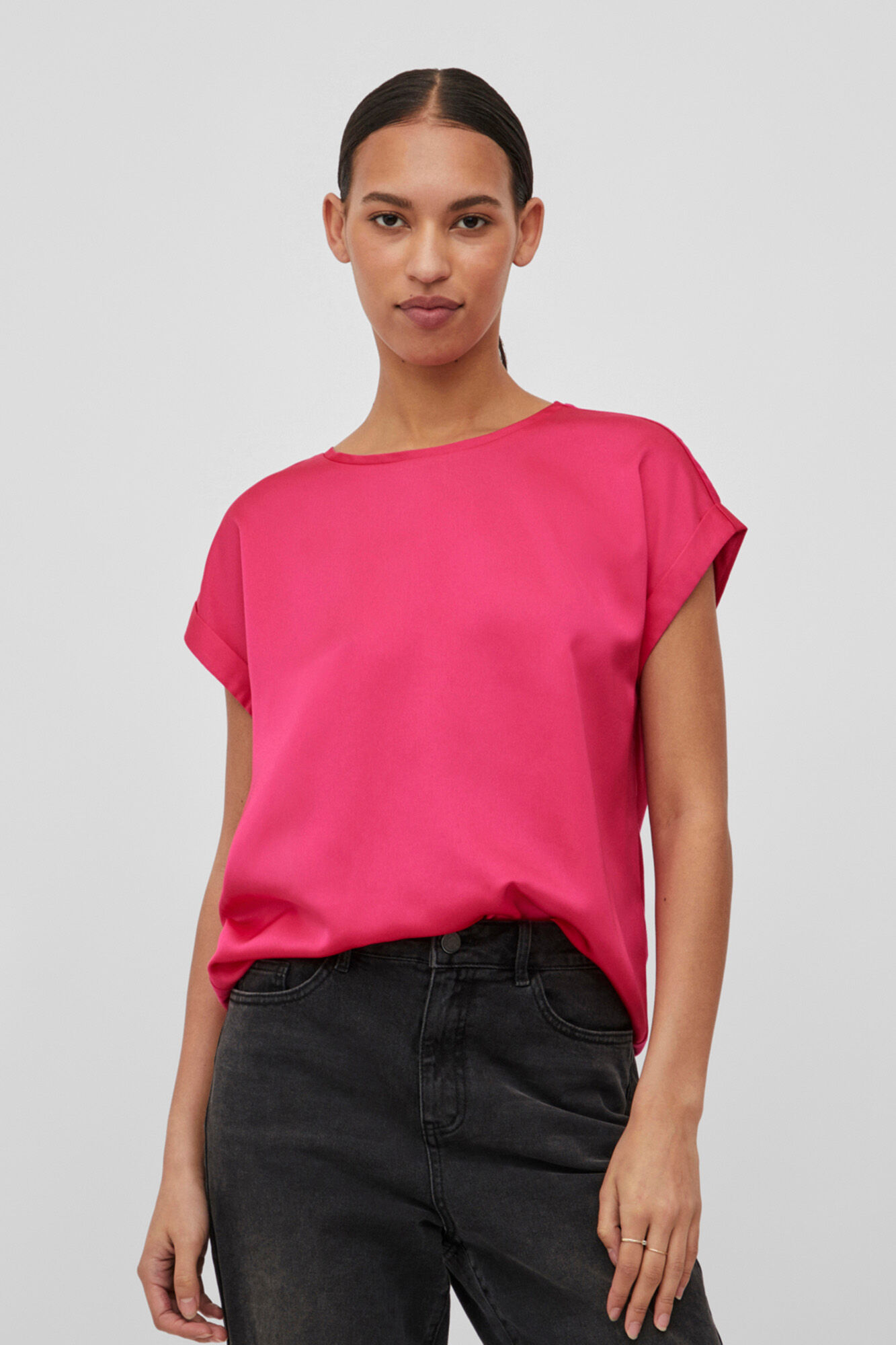 Blusa de cetim de manga curta - Rosa