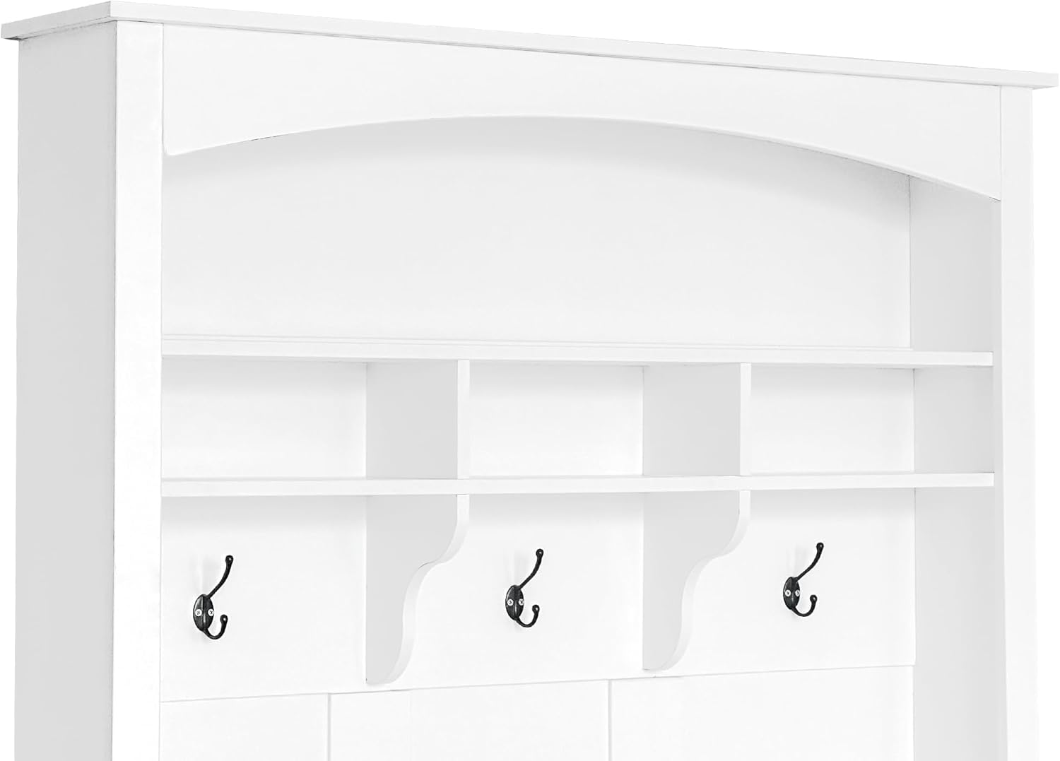 Merax Garderobe Set, Garderobe mit Schuhschrank, Multifunktionale Aufbewahrungsbank mit 3 hängenden Haken & offenem Stauraum, Stylishe Garderobenset für Flur, Weiß, H190/B120/T40 cm