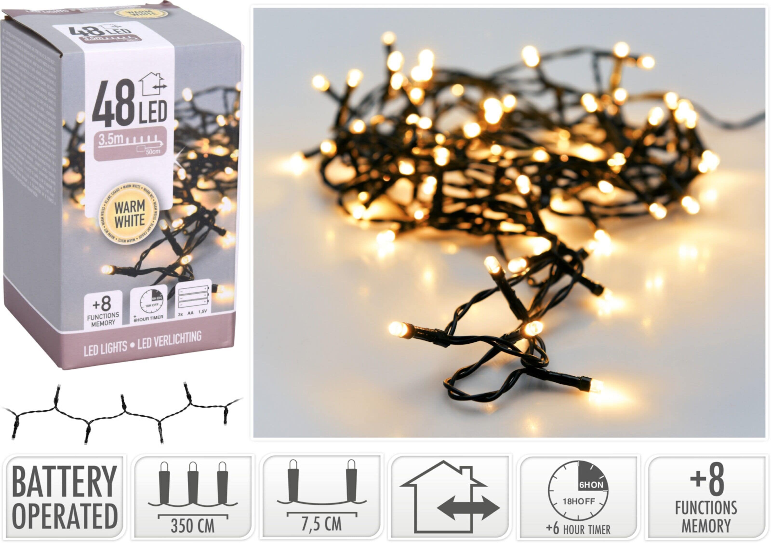 Batteridrevet lyslenke med 48 varmhvite LED