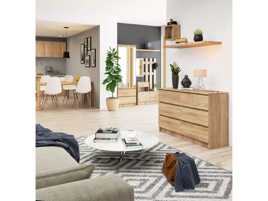 Commode AKORD K120 Chêne Sonoma 120 cm 6 tiroirs façade Chêne Sonoma 120x40x77 cm