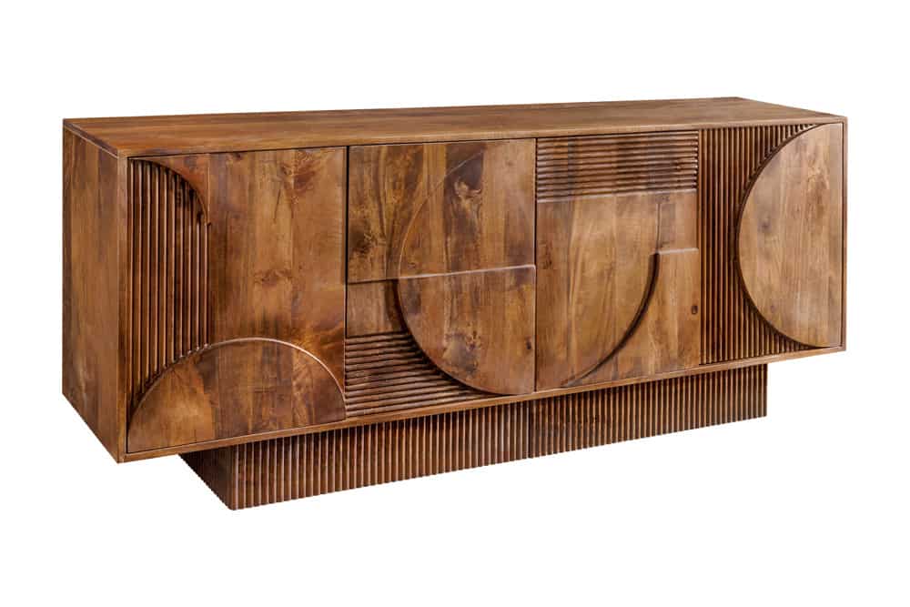 Massives Sideboard ART DECO 170cm braun smoke Mangoholz 3D-Front
