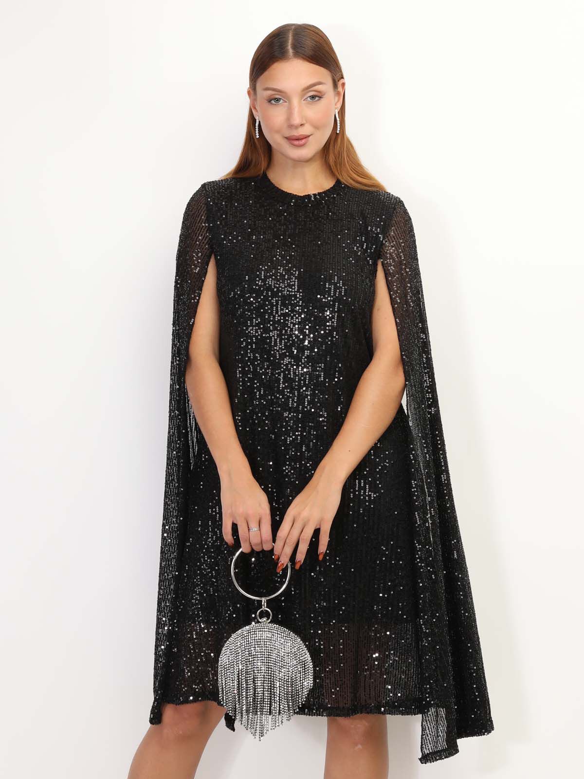 Robe cape à sequins- Noir