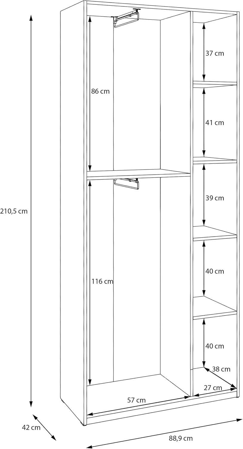 Forte Home Nook Mehrzweckschrank 90 40, moderner Drehtürenschrank mit 2 Türen, Flur, Holzwerkstoff, Weiß, 88,9 cm breit x 210,5 cm hoch x 42 cm tief