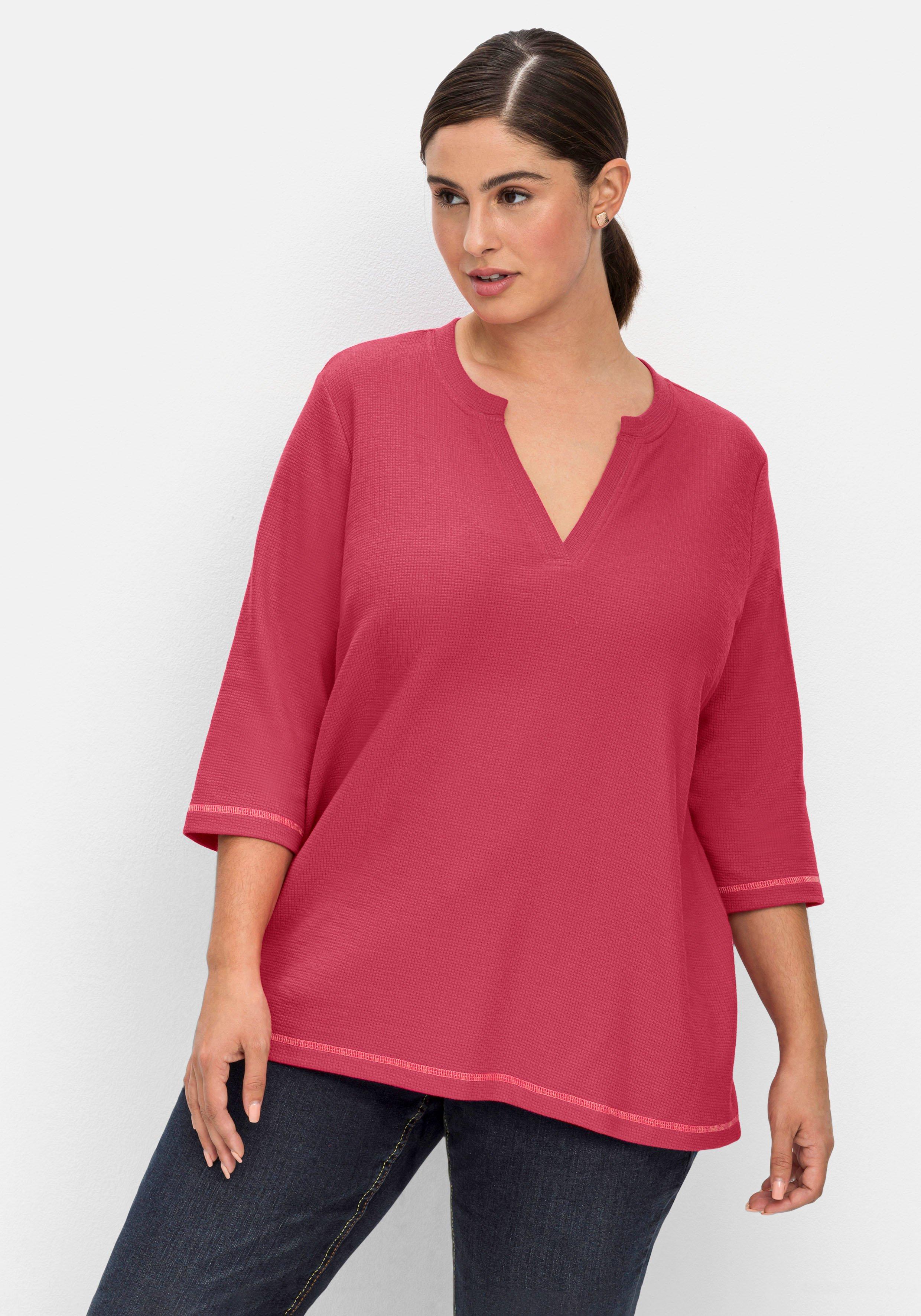 Jerseyshirt aus Waffelpiqué, mit V-Cut und 3/4-Arm