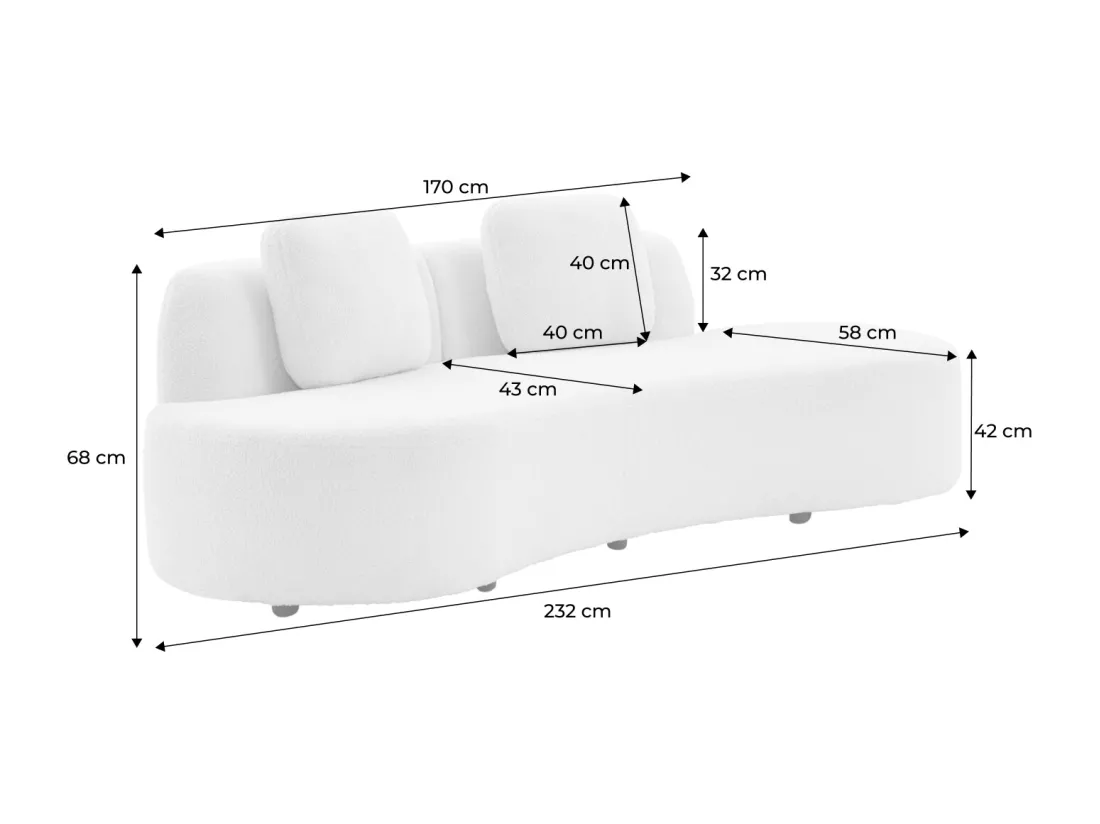 Canapé virgule 3 places en tissu bouclette forme organique - WAVE L 232 x P 97 x H 68cm