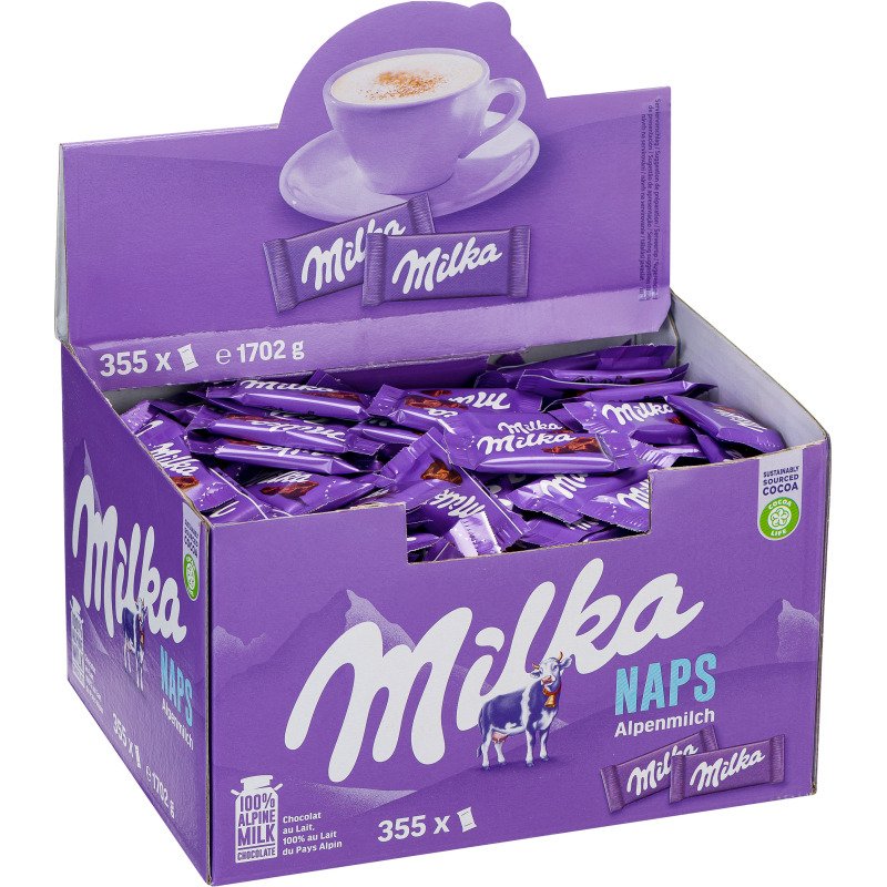 Napolitains chocolat au lait individuels Milka - Boîte de 1,7 kg - 355 pièces