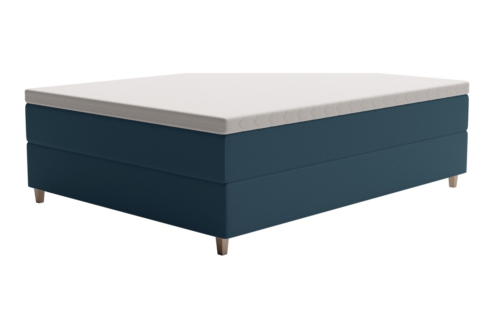 XOV Venus Kontinentalseng 210x210 cm i tekstil Terranova 21 blå, medium/fast med Premium 15 overmadrass og sort firkantede ben, gavl selges separate