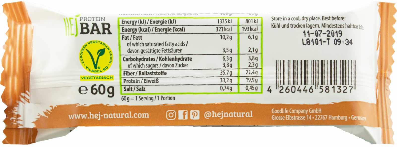 Barra de Proteína HEJ Nutrition 60g