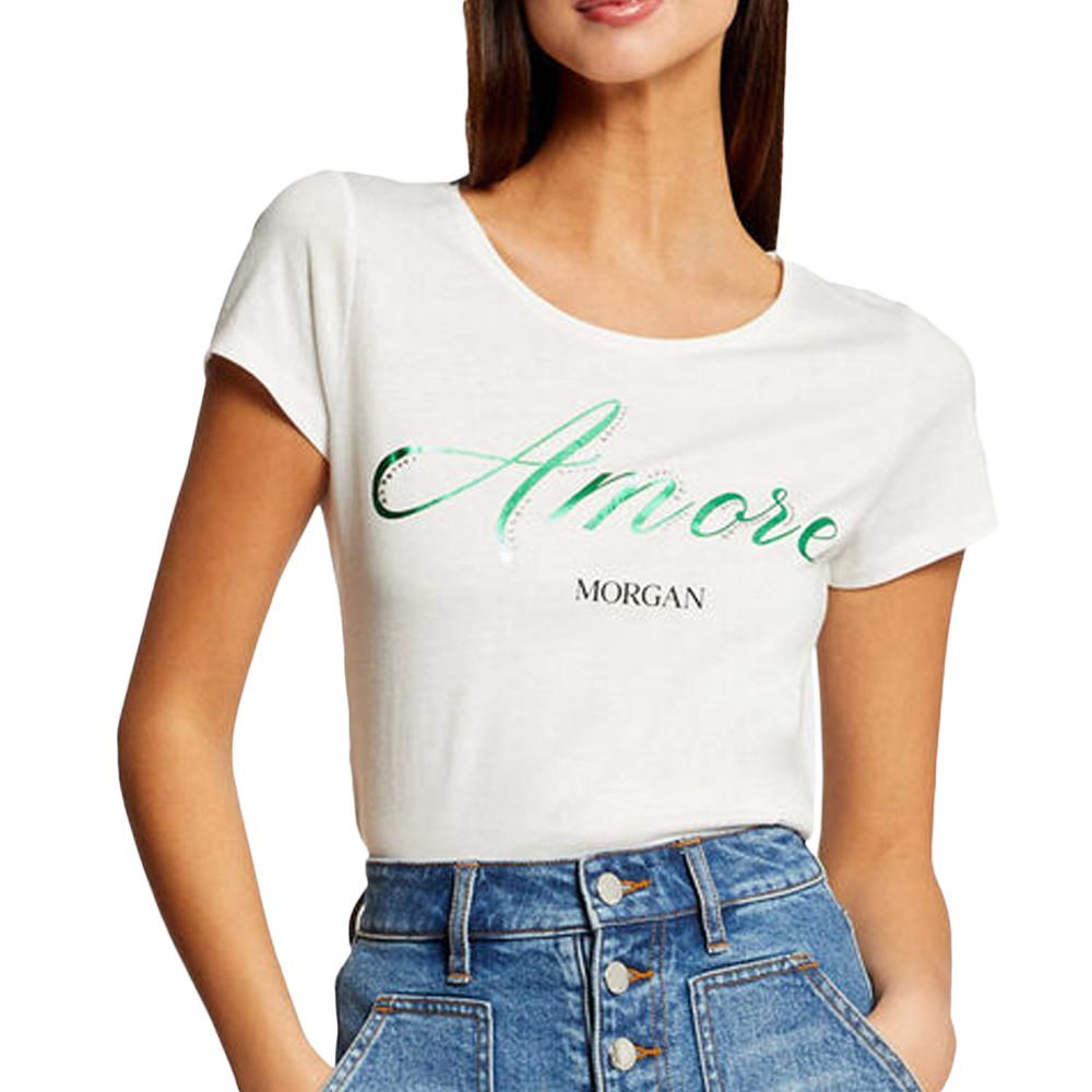 Morgan T-shirt Blanc Femme Morgan Serigraphie