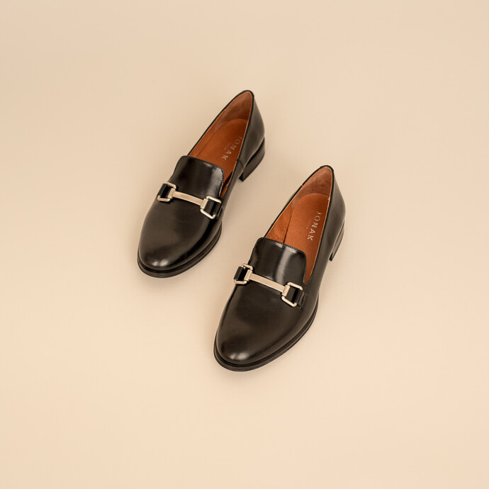 Mocassins à mors et bouts ronds  en cuir noir