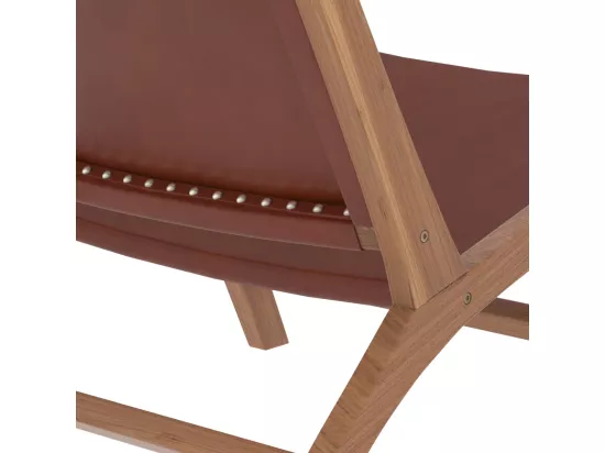 Fauteuil en teck et cuir lisse marron - Kuna