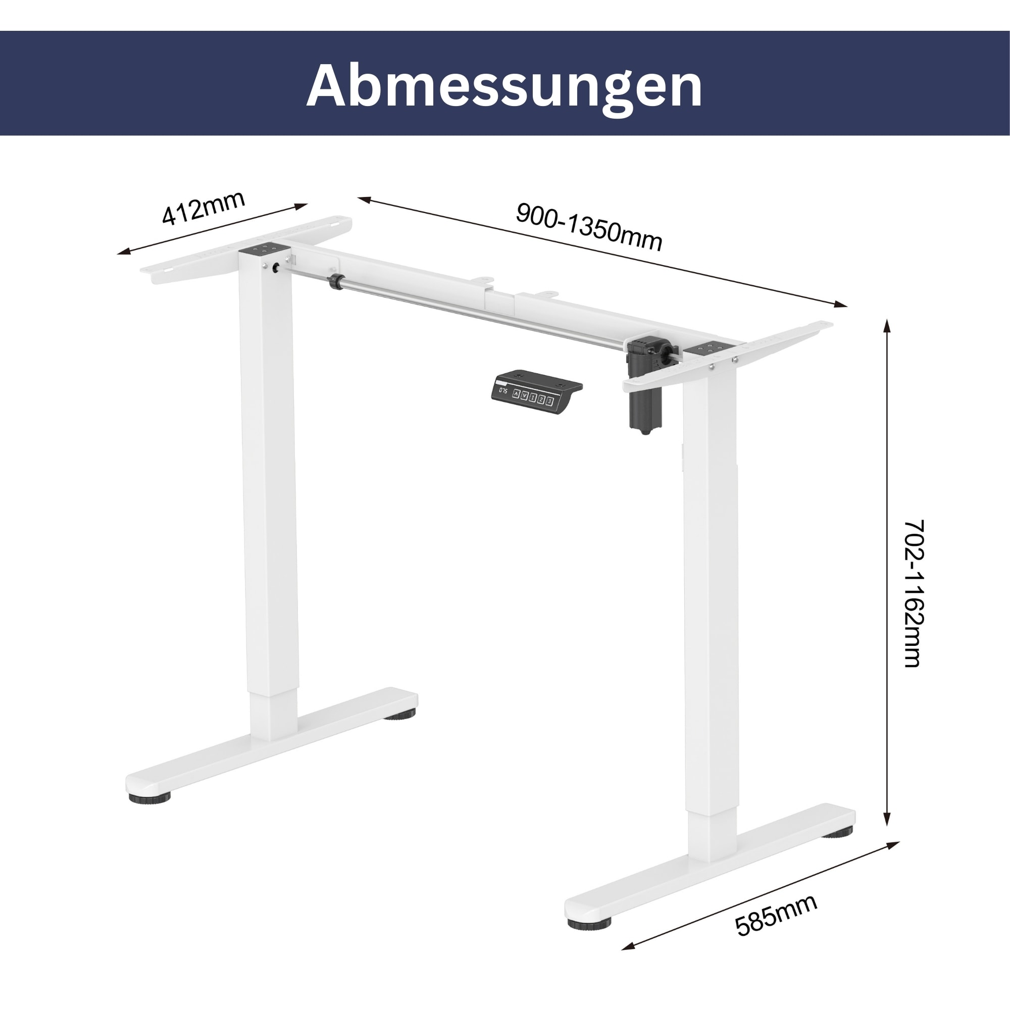 ALBATROS UP30 weiss Gestell für Schreibtisch Höhenverstellbar Elektrisch mit Motor, weiss - Stufenlos Höhenverstellbares Schreibtischgestell / Tischgestell, Farbe:Weiss