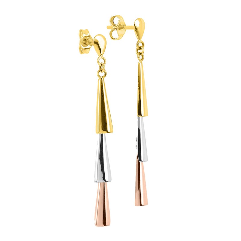 Boucles d'oreilles femme pendantes 3 ors - Or 18 Carats
